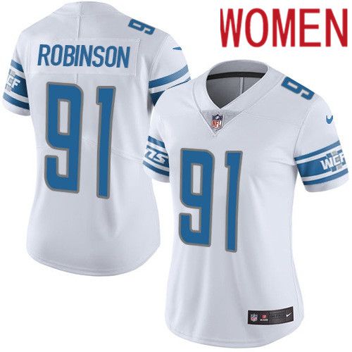 Women Detroit Lions #91 AShawn Robinson Nike White Vapor Limited NFL Jersey->women nfl jersey->Women Jersey